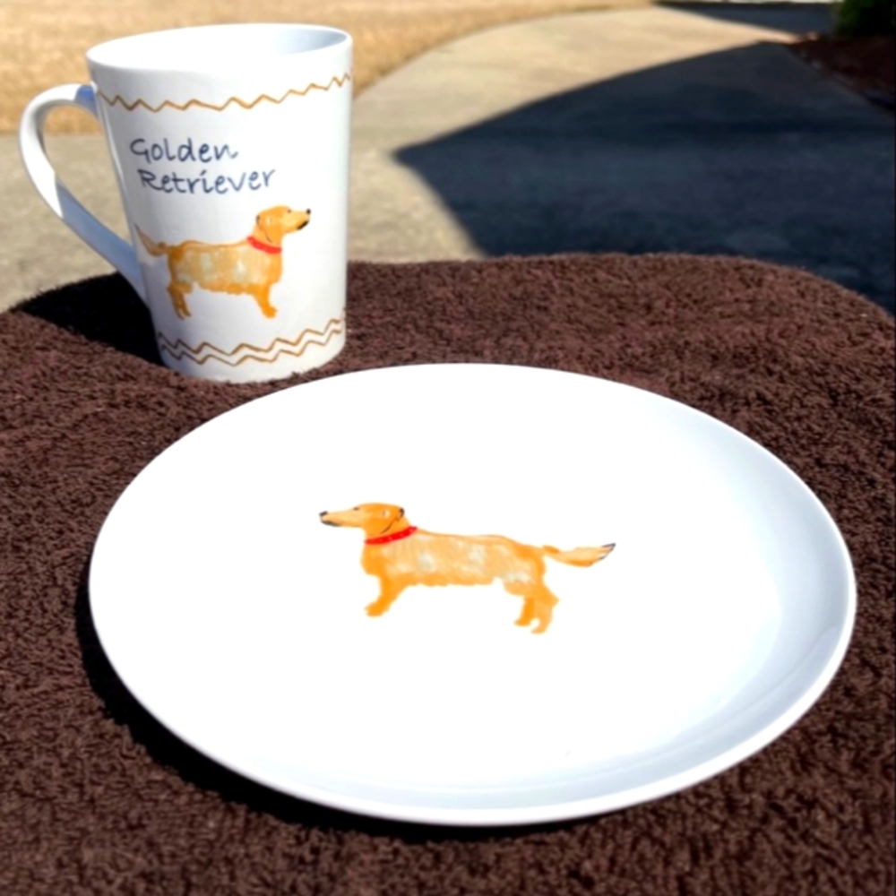 A plate and cup dog set